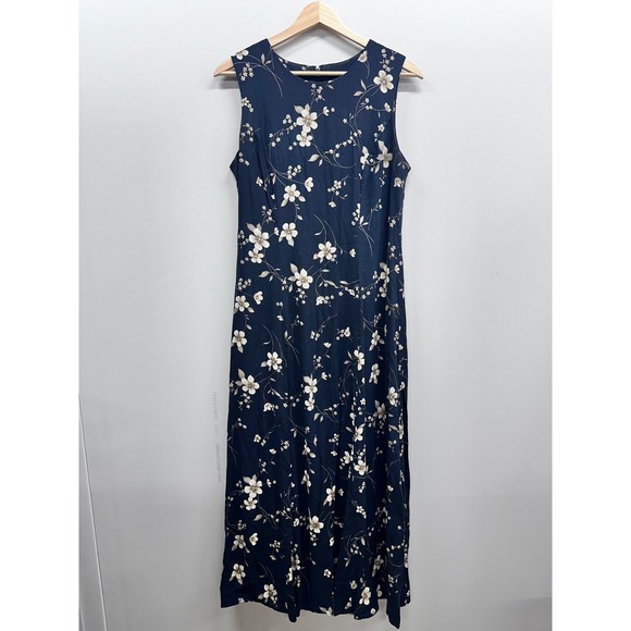 American Vintage Dresses & Skirts - Vintage‎ Dark Floral Maxi Dress Womens M/L Black Rayon Cottage Prairie Long 90s